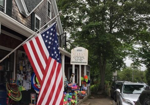 A long shot of the American flag outside the house